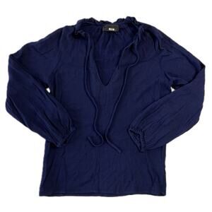 Blaque Label Women's XS Navy Blue V-Neck Long Sleeve Blouse Ruffle V-Neck